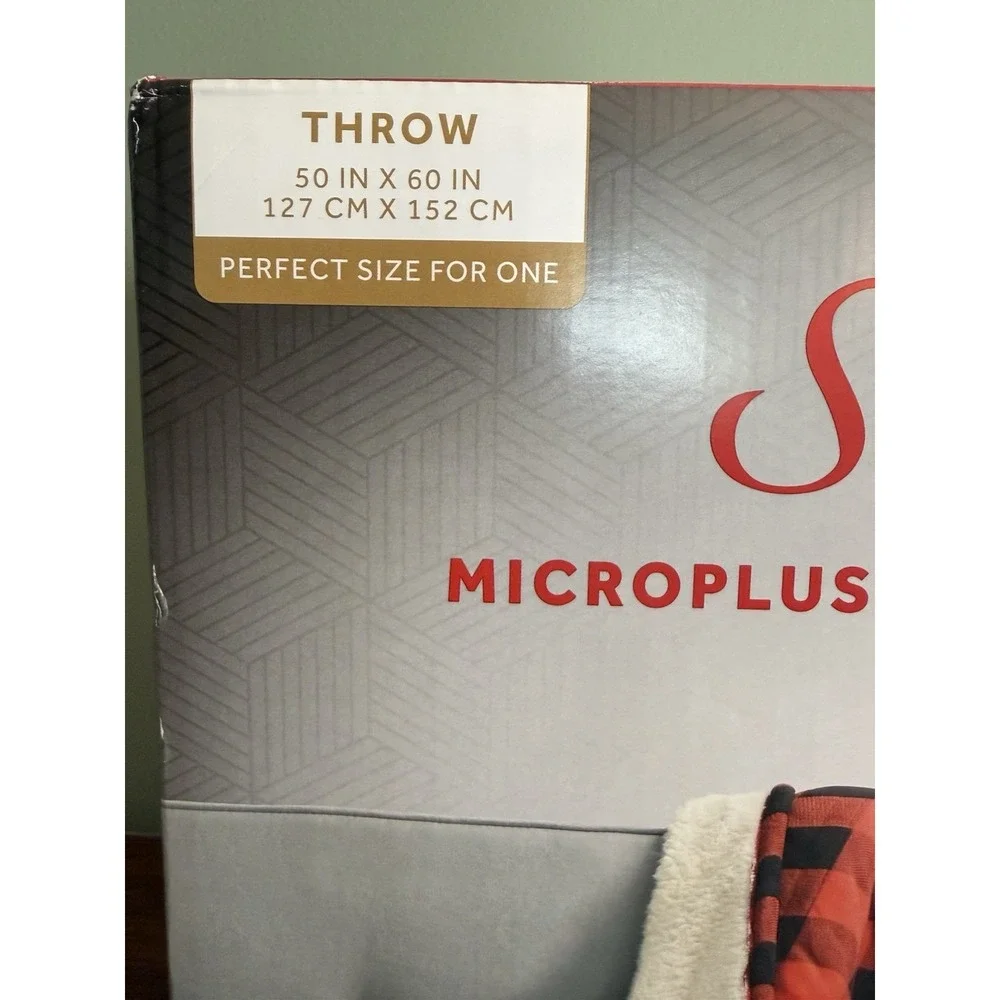 Sunbeam Electric Microplush SHERPA Heated Throw Blanket, Red Black Plaid 50 x 60